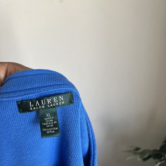 Lauren Ralph Lauren Blue Stretch Knit Jacket Full Zip Pockets Equestrian XL - Picture 4 of 5